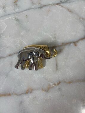 Gold and Silver Elephant Brooch Pin